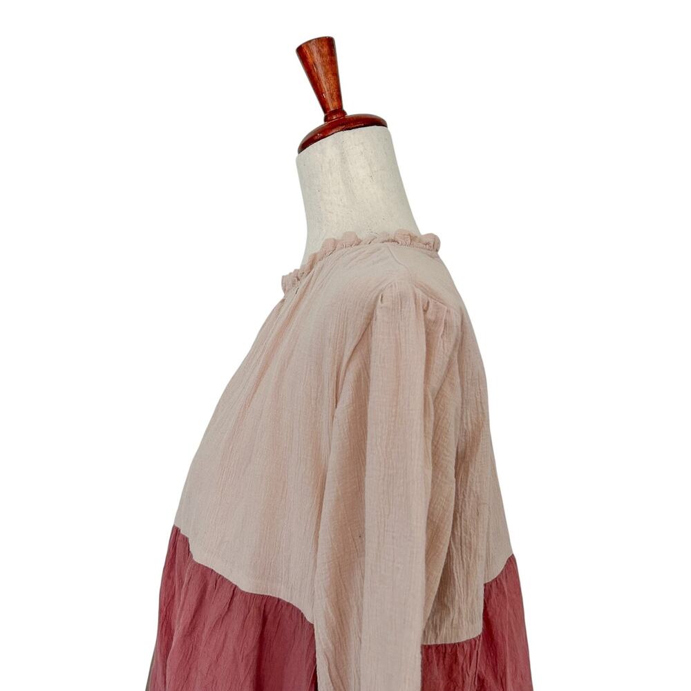 &Merci Blouse Size Large Tricolor Ruffled Blouse Southern Preppy Boho Colorblock - Picture 5 of 11